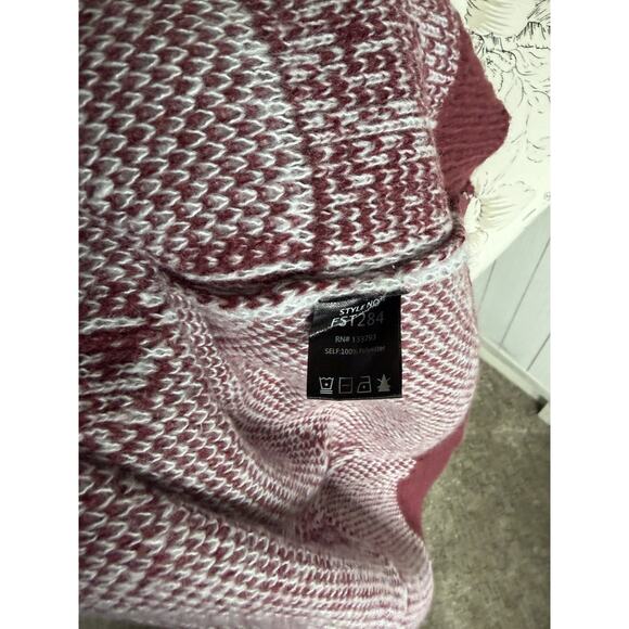 Pol Star Checkered Colorblock Grey Maroon Open Knit Cardigan Size Small - Picture 4 of 7